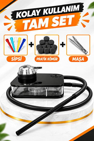 canper Taşınabilir Masaüstü Nargile Seti + Silikon Hortum + Kömür + Maşa + Si...