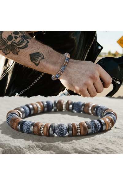 Choice style a 1pc Men's Bead Bracelet, Designed with Wooden, Volcanic Stone,...