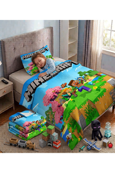 ACONCEPT MINECRAFT TEMALI BEBEK ÇOCUK WELSOFT YUMOŞ BATTANİYE & YASTIK KILIFI...
