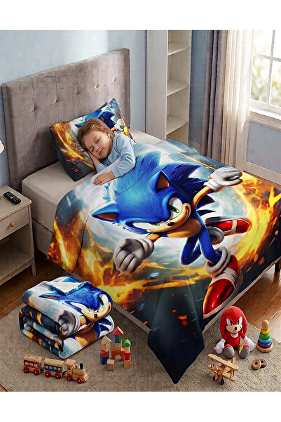 ACONCEPT SONIC TEMALI BEBEK ÇOCUK WELSOFT YUMOŞ BATTANİYE & YASTIK KILIFI UYK...