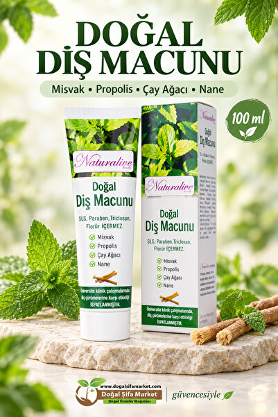 naturalive Doğal & Bitkisel Diş Macunu Florürsüz, Misvaklı,Propolis, Çay Ağac...