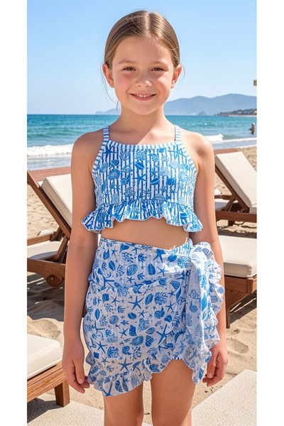 By Piera Şifon Pareolu Kız Çocuk Hızlı Kuruyan 4 Parça Bikini Mayo Seti