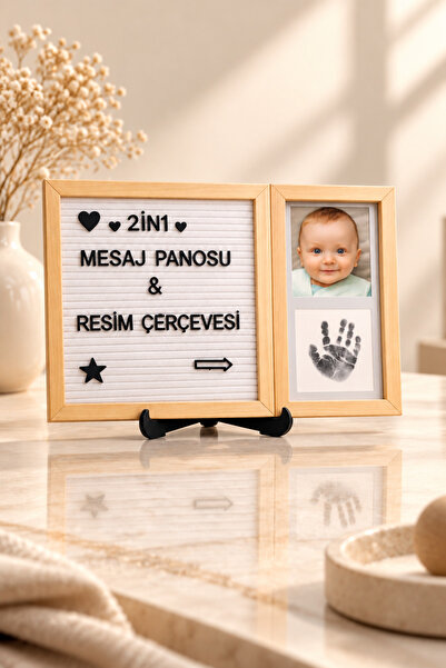 fikirstore 2in1 Ahşap Mesaj Panosu ve Resim Çerçevesi Beyaz Zemin Siyah Harfl...