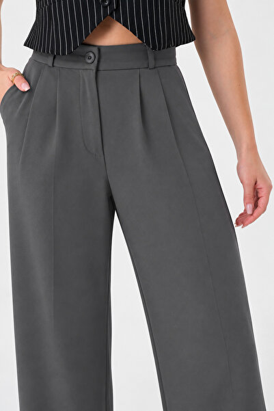Hazel Women's Anthracite High Waist Palazzo Trousers