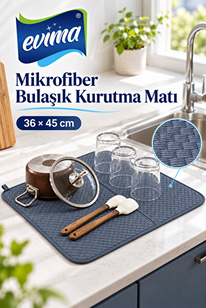 EVİMA Mikrofiber Bulaşık Altlığı 36x45 cm Gri Su Emici Tezgah Üstü Kurulama Matı