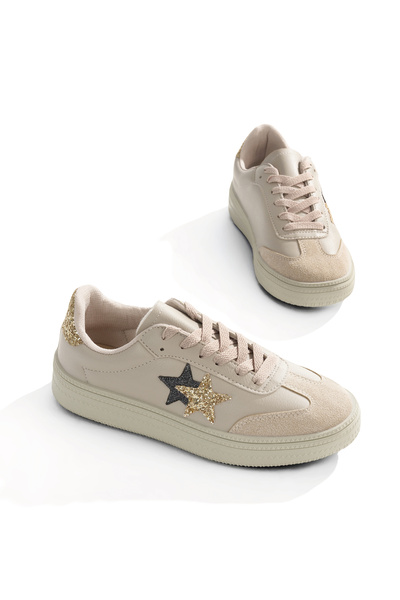Tonny Black Kadın Bej Rahat Kalıp Yarım Yıldız Desenli Sneaker