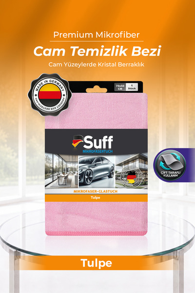 Suff Tulpe Cam Mikrofiber Bez Profesyonel Pencere Camı Temizlik Bezi 70x50 cm...
