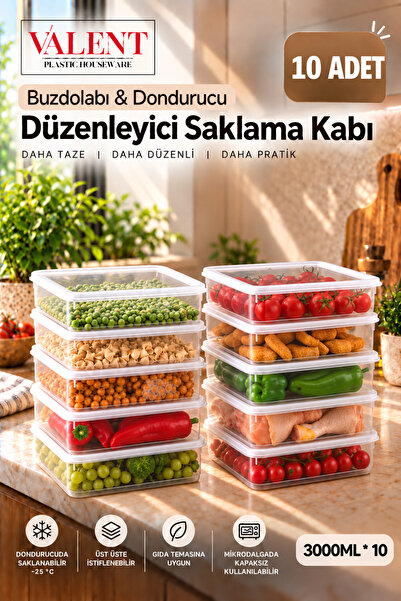 VALENT Fresh 10'lu 3 Litre Sızdırmaz Erzak Saklama Kabı - Şeffaf - Buzdolabı ...