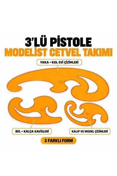Moonstar Pistole Modelist Cetvel Takımı 3 Parça / 028