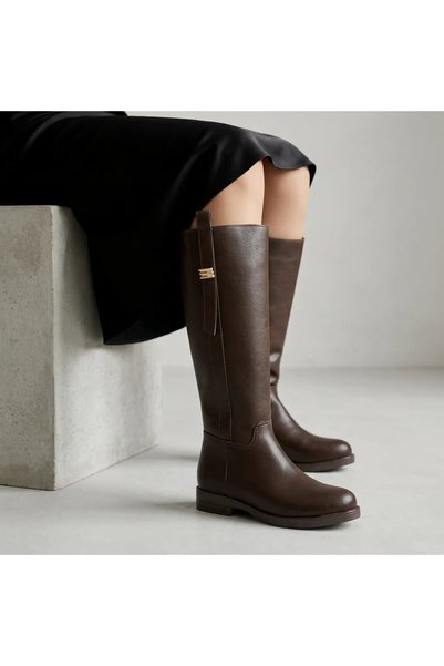 topuksarayı Women's Zanna Flat-Soled Buckle Boots - Brown