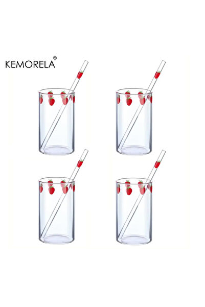 Choice3 301-400ml 4PCS 300ml Strawberry Orange Cute Glass Cup Transparent Cof...