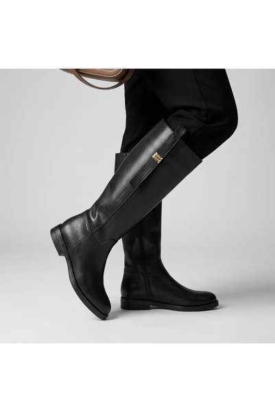 topuksarayı Women's Zanna Flat-Soled Buckle Boots - Black Leather