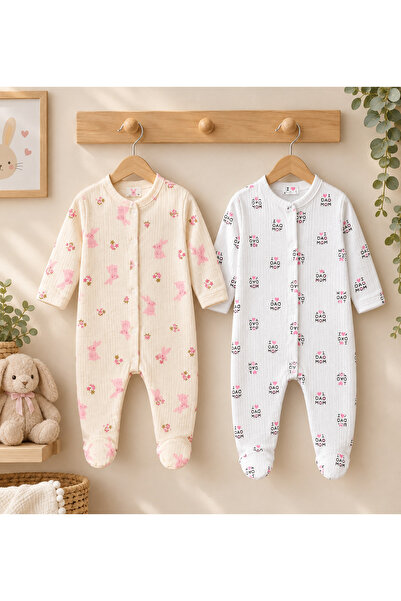 DEFNE LİNA BABY Newborn Girl Baby 100% Cotton Patterned 2-Piece Jumpsuit Set ...