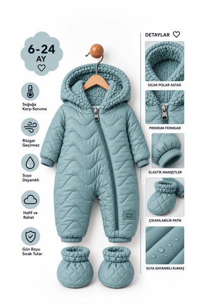 PonçiKids Bebek Kozmonot Tulum Kışlık Astronot Tulum Polar Astarlı Suya Dayan...