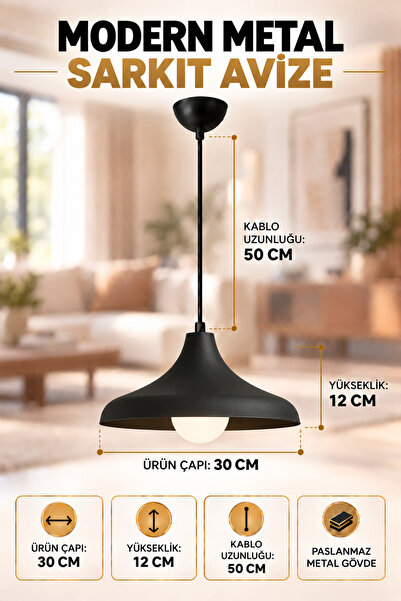 kitchen trend Modern Siyah Metal Içi Siyah Tekli Sarkıt Avize