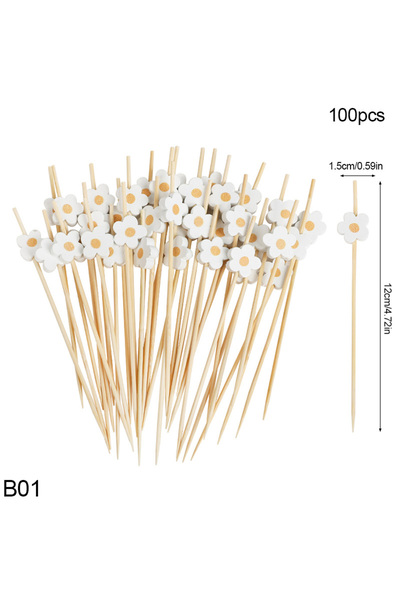 Choice A01 100Pc Little Daisy Flower Disposable Bamboo Food Picks Dessert Fru...
