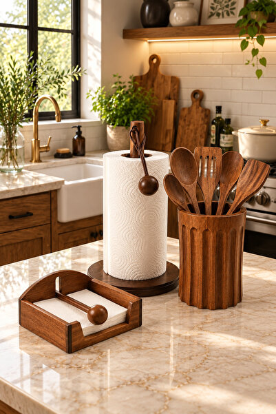 Janset Acacia Set, Acacia Napkin Holder, Acacia Paper Towel Holder, Acacia Sp...