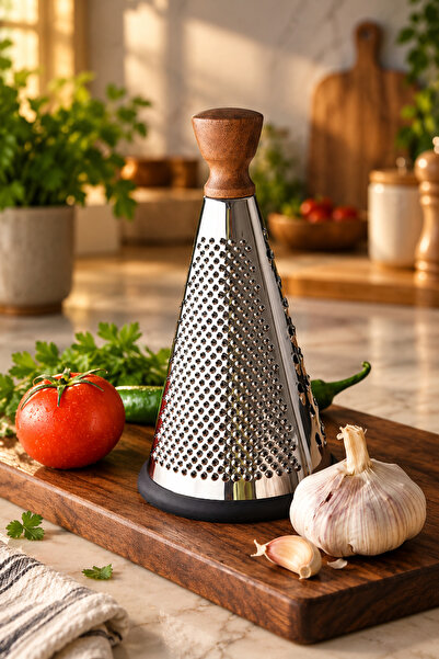 Janset Stainless Steel Grater/Acasia Grater with Knob