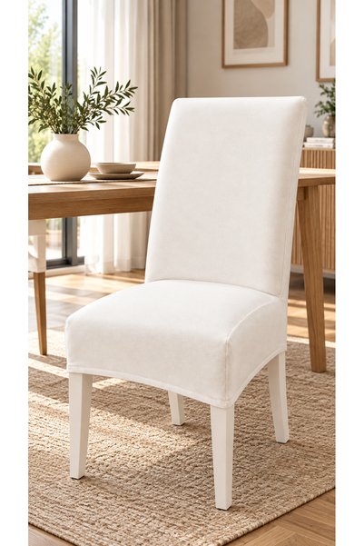 Loselya Ecru Matte Velvet Ultra Soft Flexible Chair Cover - Compatible with High-Back Chairs - Full Protection