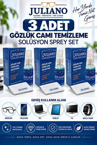 JULIANO 3 Adet Gözlük Temizleme Antistatik Solusyon Sprey Set