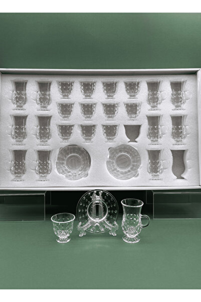 ALQANNAS Tea Glasses + Coffee Cup with Base and Saucer Crystal Glass Set 36Pcs