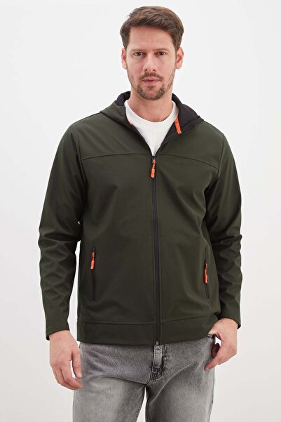 Fulla Moda Fermuarlı Kapüşonlu Softshell Ceket