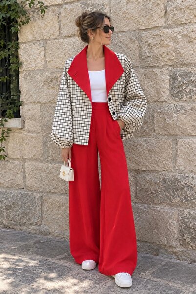 EnModa Ekose Garni Detaylı Ceket
