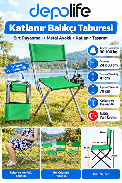 Depolife Katlanır Balıkçı Taburesi Piknik Kapm Plaj Doğa Araç Bagajı Metal Ay...