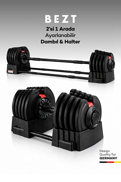 Bezt Premium Sports Ayarlanabilir 2 in 1 Halter Dambıl Seti 40kg KIRMIZI