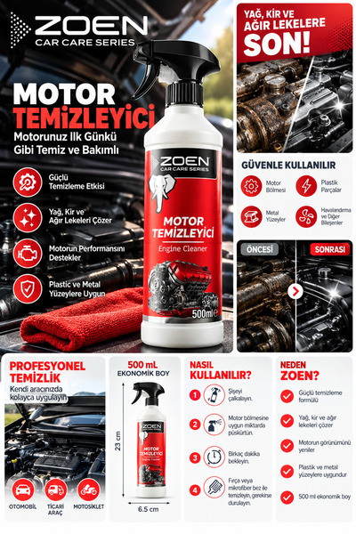 Motor Temizleyici 500 ml | Motor Yağı ve Kir Çözücü