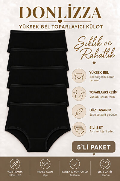 DONLİZZA Black High Waist Women's Panties - 5 Pieces