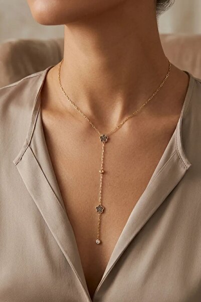 Trendy Butik Steel Flower Model Y Necklace