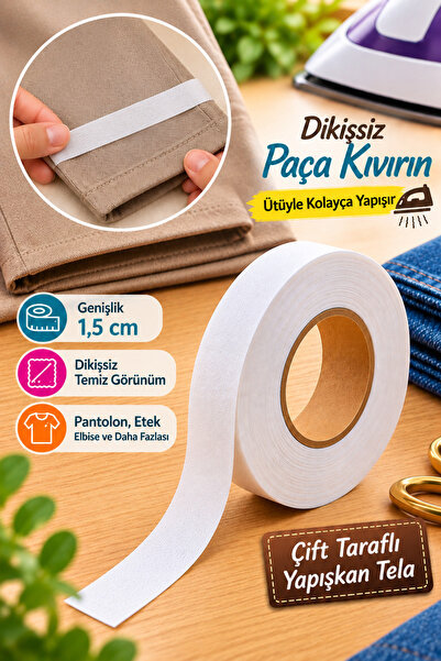 LİVA CRAFT Art & Craft Paça Telası 1,5cm, Çift Taraflı Yapışkan Şerit Tela 10...