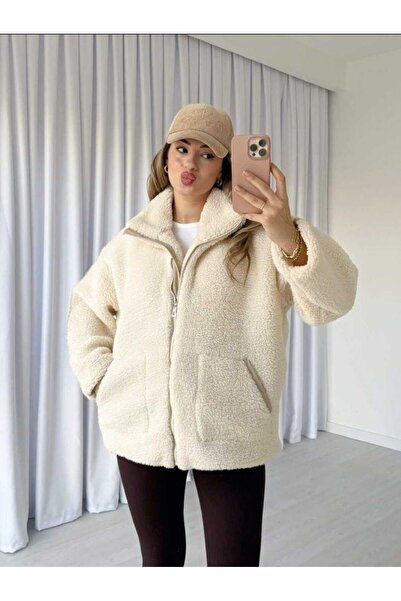 Noa&Noa Stripe Detailed Plush Coat
