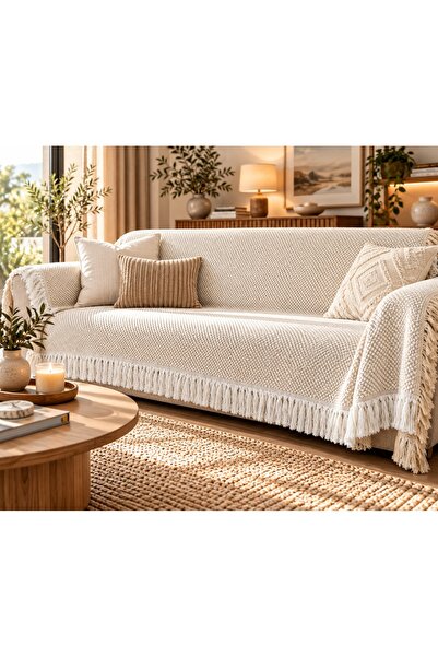 divendi-ro Husă decorativă pentru canapea dublă, cu franjuri albe, 230x180 cm...