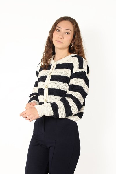 Mckanzie 01592 Cardigan cu nasturi în dungi guler tip Peter Pan