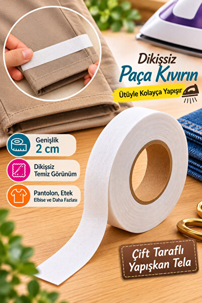 LİVA CRAFT Art & Craft Paça Telası 2cm, Çift Taraflı Yapışkan Şerit Tela 100m...