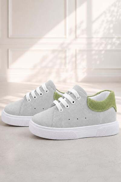 Rakerplus Genuine Leather Rubber Laced White Nubuck Green Light Sole Baby Shoes