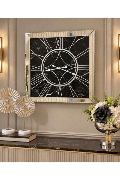 efe ayna dekor 70x70 cm Gümüş Mermer Model Duvar Saati, Aynalı ve Cam Baskılı...