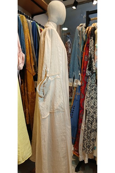 Lino Women's Natural Linen Sleeveless Dress & Silk Blend Tassel Detailed Long Kimono Jacket Set