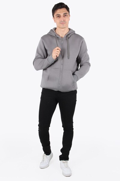 Mckanzie 5487 Zippered Hooded Kangaroo Pocket 3 Thread Ribbed Sweat