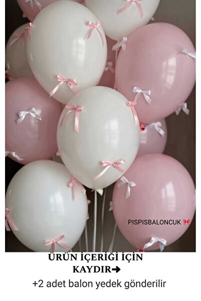 PISPISBALONCUK Beyaz ve Pembe Balon Seti – Kurdeleli Coquette Parti Süsü – Ba...