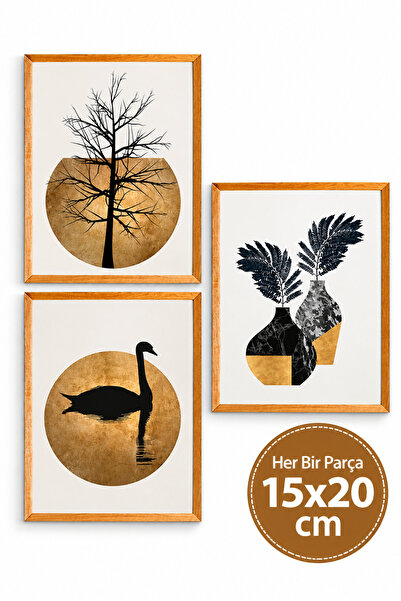 NT Handmade 3 Parça Ahşap Çerçeve Görünümlü Kuğu Duvar Dekoru - Salon Oturma ...