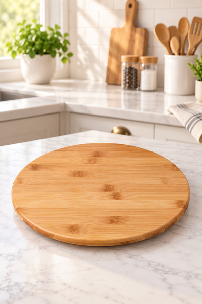Janset Bambu Dönen Sunumluk 2 Adet 29 Cm Peynir Tabağı Pizza Sunum Sunum Teps...