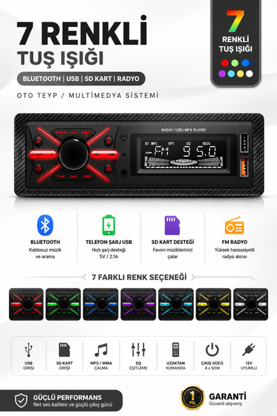 Painner P.125 Çift Usb Girişli Bluetooth Uyumlu Oto Teyp Araba Teyp Radyo Usb...