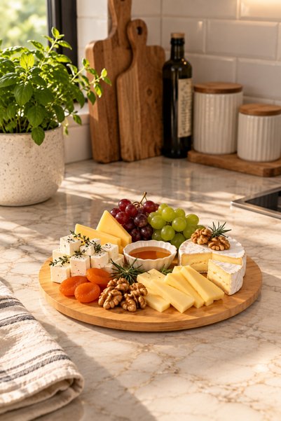 Janset Bamboo Rotating Presentation Plate, Cheese Plate, Pizza Presentation, Presentation Tray, Sauce Bowl 30 cm