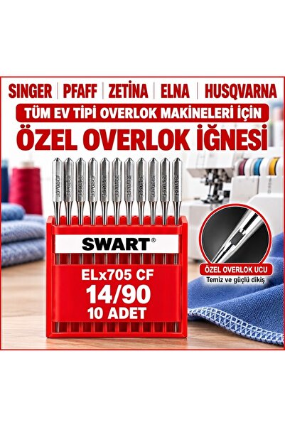 Swart SİNGER PFAFF VE TÜM EV TİPİ OVERLOK MAKİNELERİ İÇİN 14/90 - 10 ADET OVE...