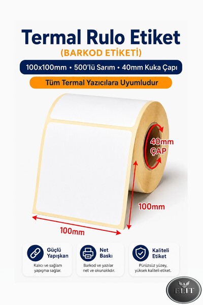 Elit Barkod Etiketi 100x100 Termal 500 Adet (KARGO ETİKETİ)