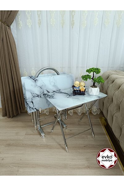 EVKO MOBİLYA Çanta Zigon Sehpa, 4'lü Sehpa, Zigon Sehpa, Servis Sehpası, Caml...