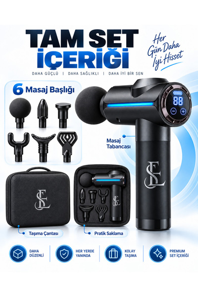 EN SİGA LCD ekran Işıklı Derin Doku Masaj Tabancası 6 Kademe Sessiz Motor Spo...
